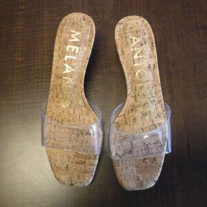 7.5 ANTONIO MELANI CLEAR GLASS SLIPPERS! NWT $100 sandals heels